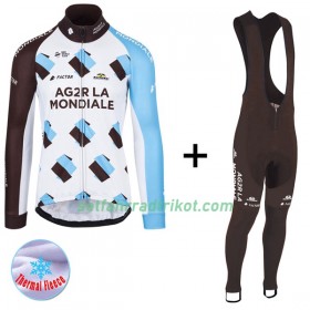 Radbekleidung Radtrikot Langarm + Lang Trägerhose 2017 AG2R La Mondiale Winter Thermal Fleece N001